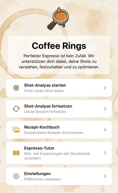 Coffee Rings App Interface